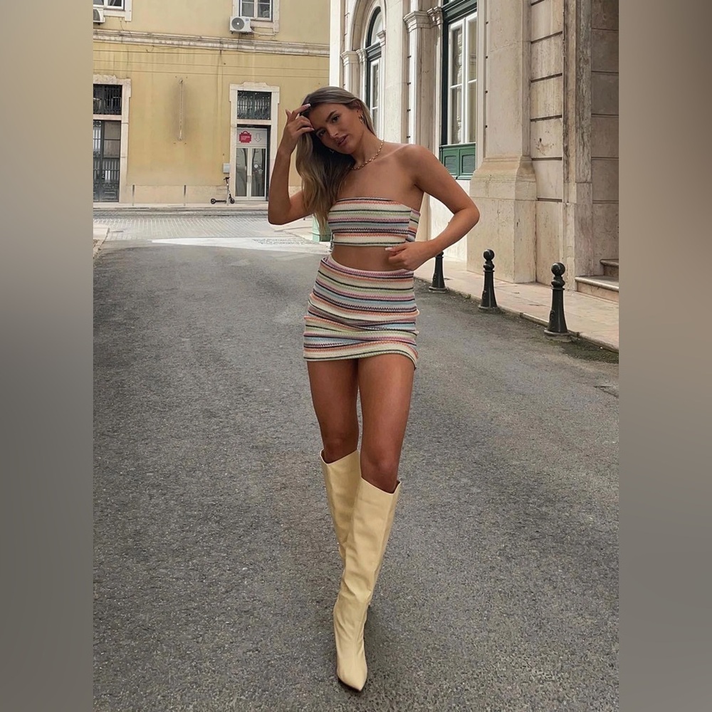 Princess Polly Multi-Color Striped Tube Top & Mini Skirt Set